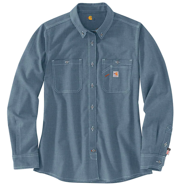 Carhartt Women's FR Lightweight Button Front Shirt in Steel Blue